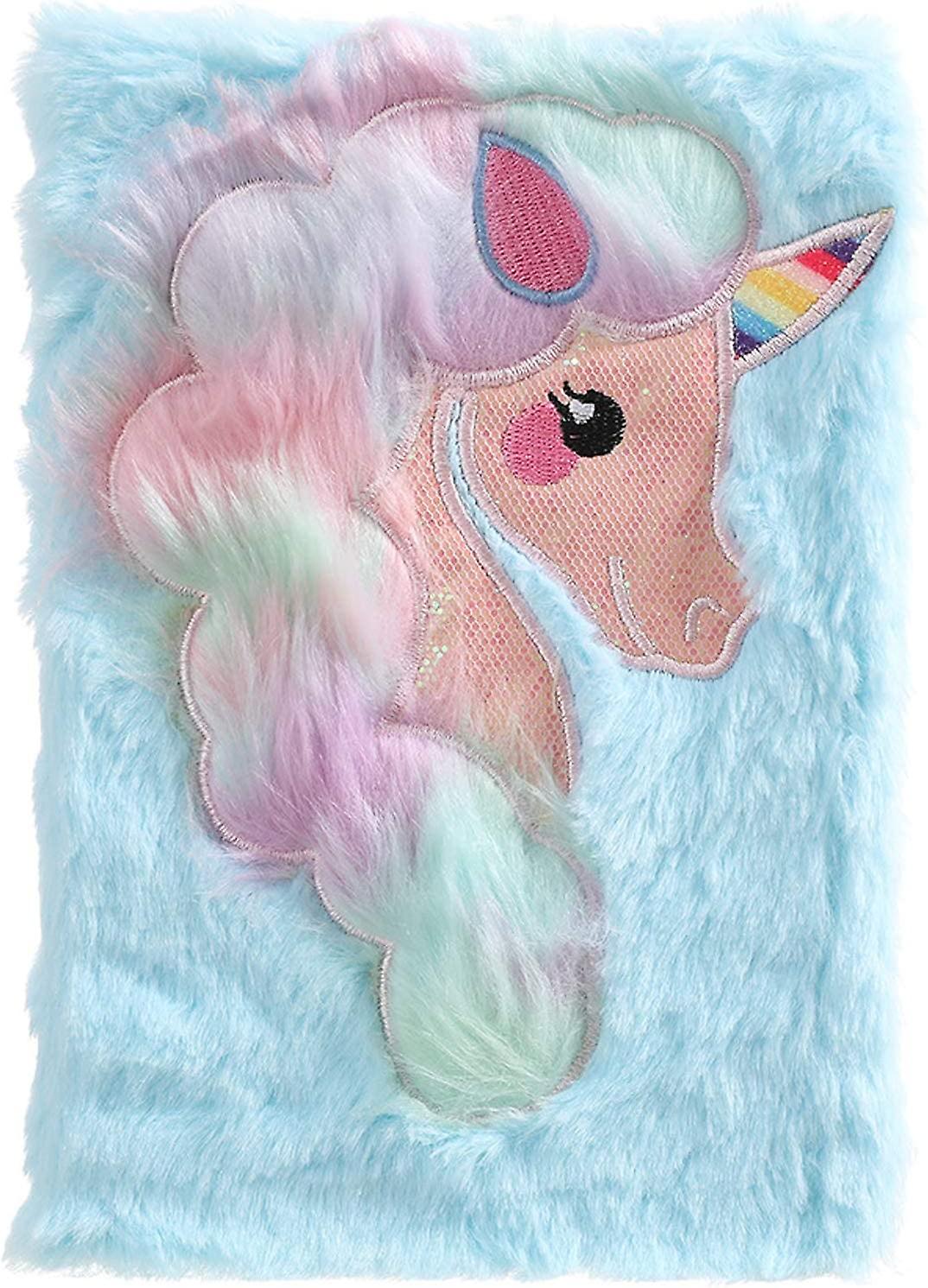 Rainbow Unicorn Notebook Kids Plush Diary for Girls Teens Fuzzy Journal Writing Pad A5 Lined 160 Pages