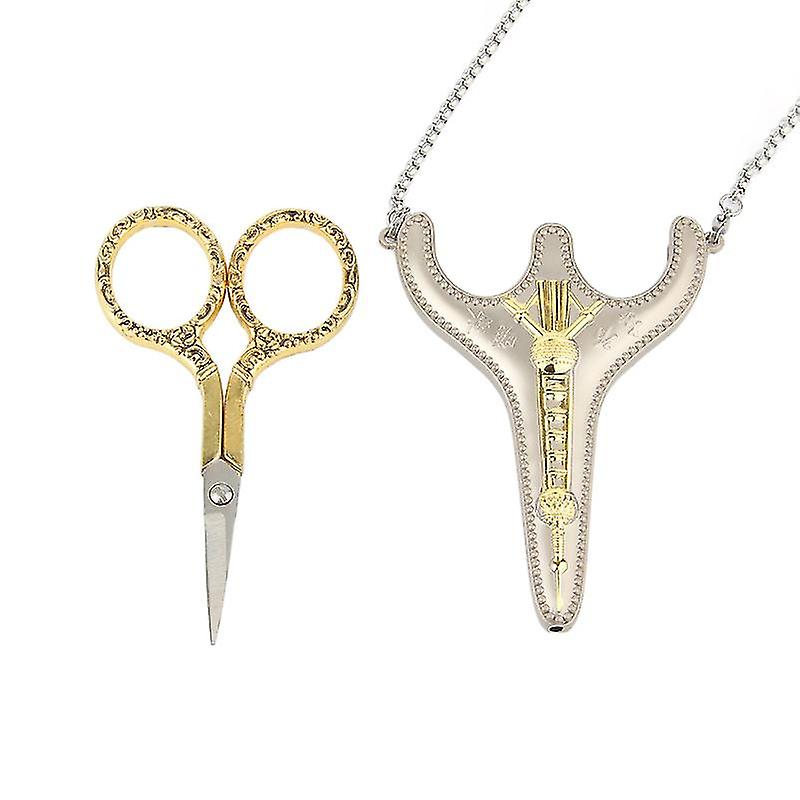 Stainless Steel Sharp Tip Sewing Snips Thread Cutter Safety Scissors With Sheath Chain (silver)