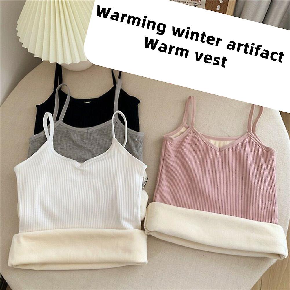 Thick Spaghetti Straps Camisole Plush Vest with Spaghetti Straps Solid Color Fleeces Lining