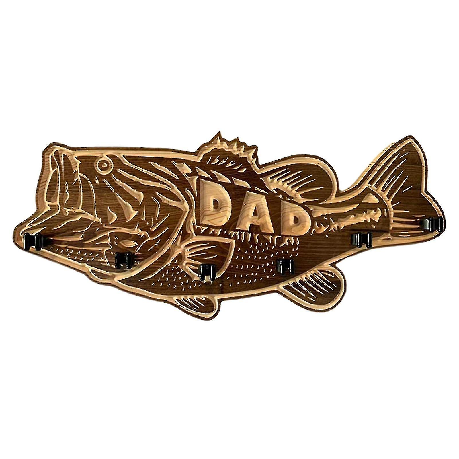 Fishing Rod Holder Decorative Wall Mountable Wood Fathers Day