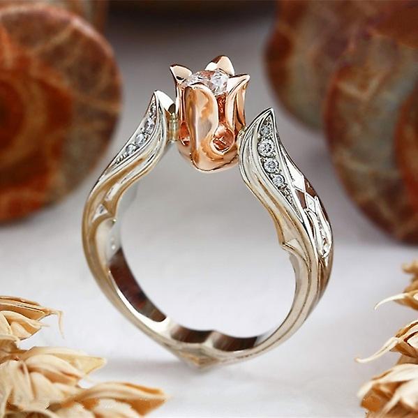 Rose Flower with Diamond Wedding Ring for Women
