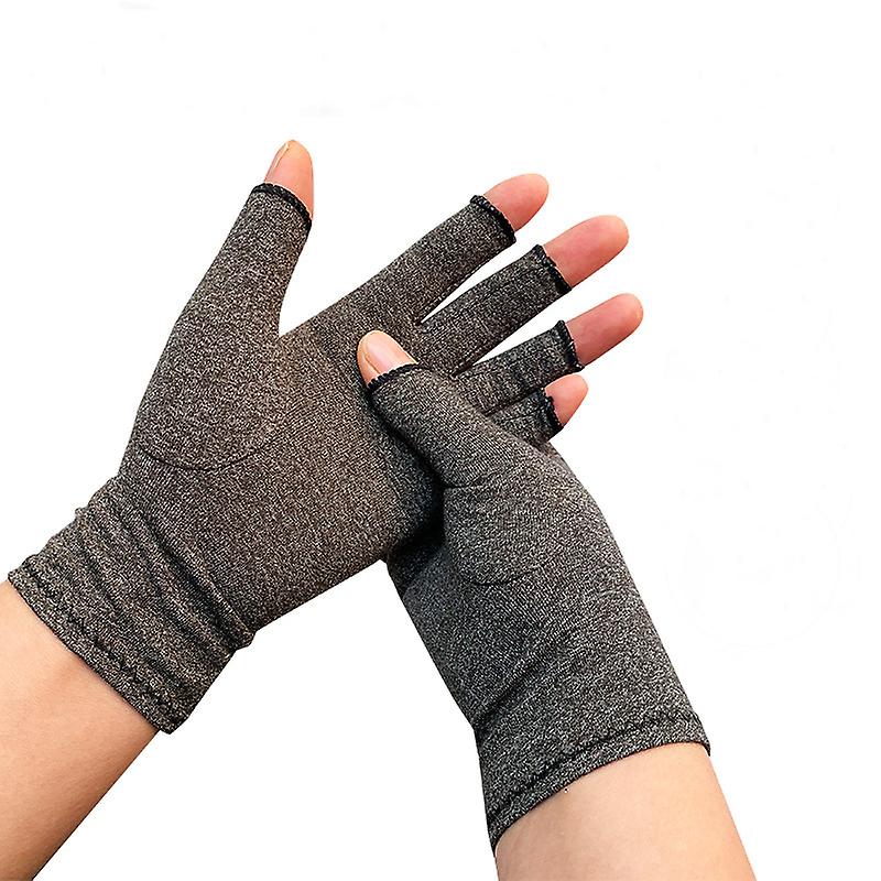 1 Pair Unisex Arthritis Gloves Premium Arthritic Joint Pain Relief Hand Gloves Therapy Open Fingers Compression Gloves Wristband-light Grey