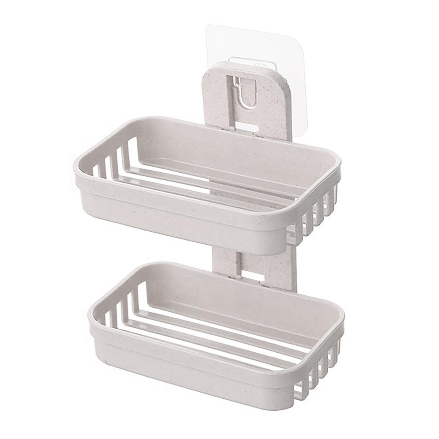 Soap Rack Multifunctional Punch-free Hollow Design Wall-mounted Double-deck Drainage Soap Storage Ho