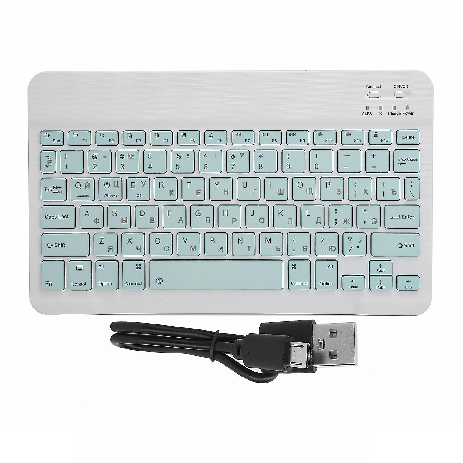Wireless Bluetooth Keyboard Keycaps Typewriter Compatible with Universal Device 10inLight Green Russian