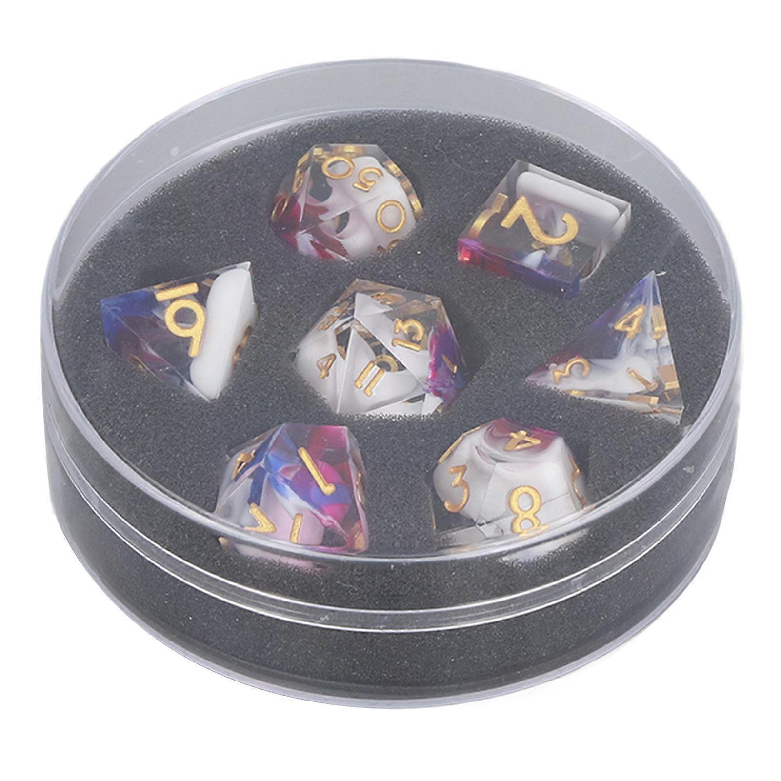 7-Piece Polyhedral Dice Set for Tabletop Gaming - White & Purple Resin with Sharp Edges