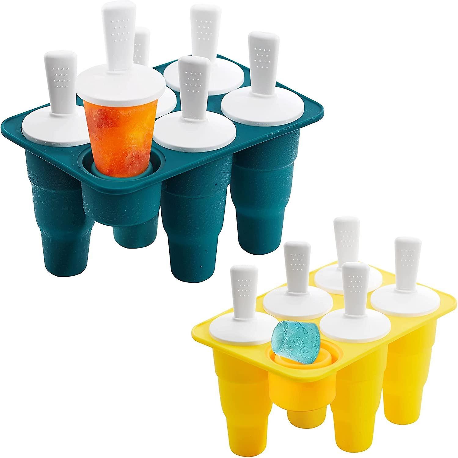 Collapsible Silicone Popsicle Molds Set of 2 Easy Release Popsicle Molds, Reusable Popsicle Sticks w
