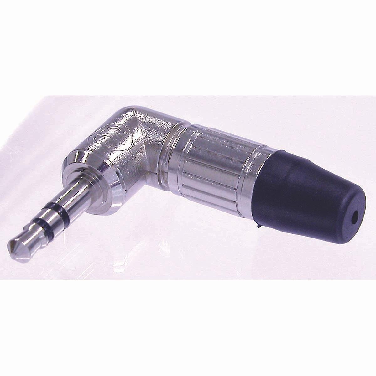 3-pin 3.5mm audio plug, soldering termination, chuck-type strain relief, bushing, nickel housing, nickel cone