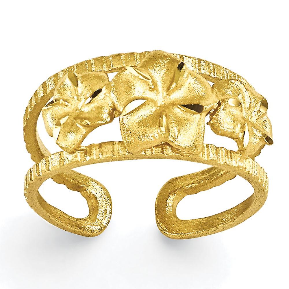 女性のための14Kイエローゴールドサテンプルメリアつま先リングつま先リング-つま先リング - 1.8グラム