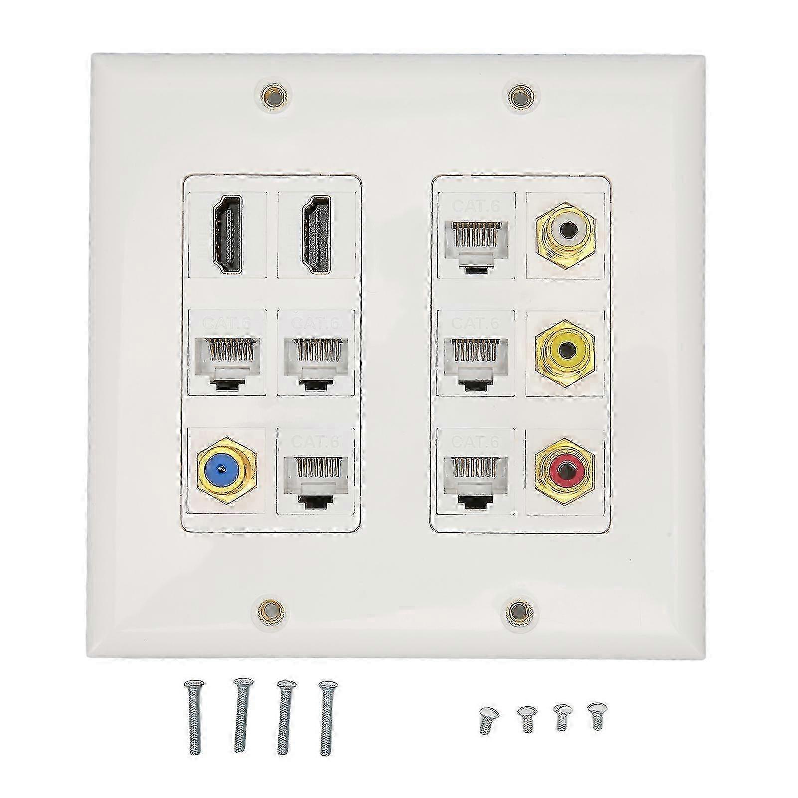 Ethernet Wall Plate HD Multimedia Interface CAT6 TV F Head RCA Coax Ethernet Wallplate for Home Office Hotel