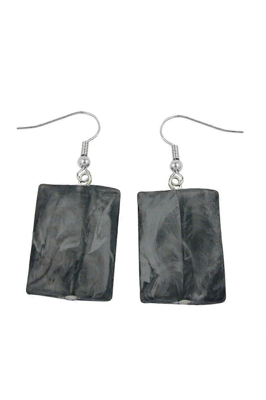 Hook Earrings Pillow Bead Black Grey - Gl00675