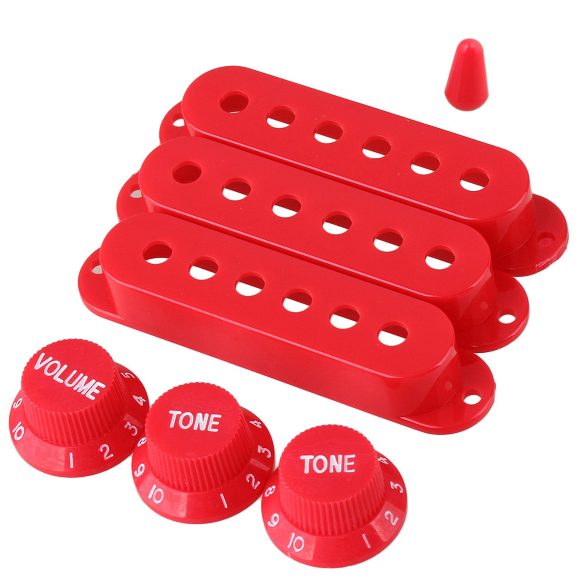 Red Single Coil Pickup Cover 1 Volume 2 Tone Knobs Switch cap Electric G