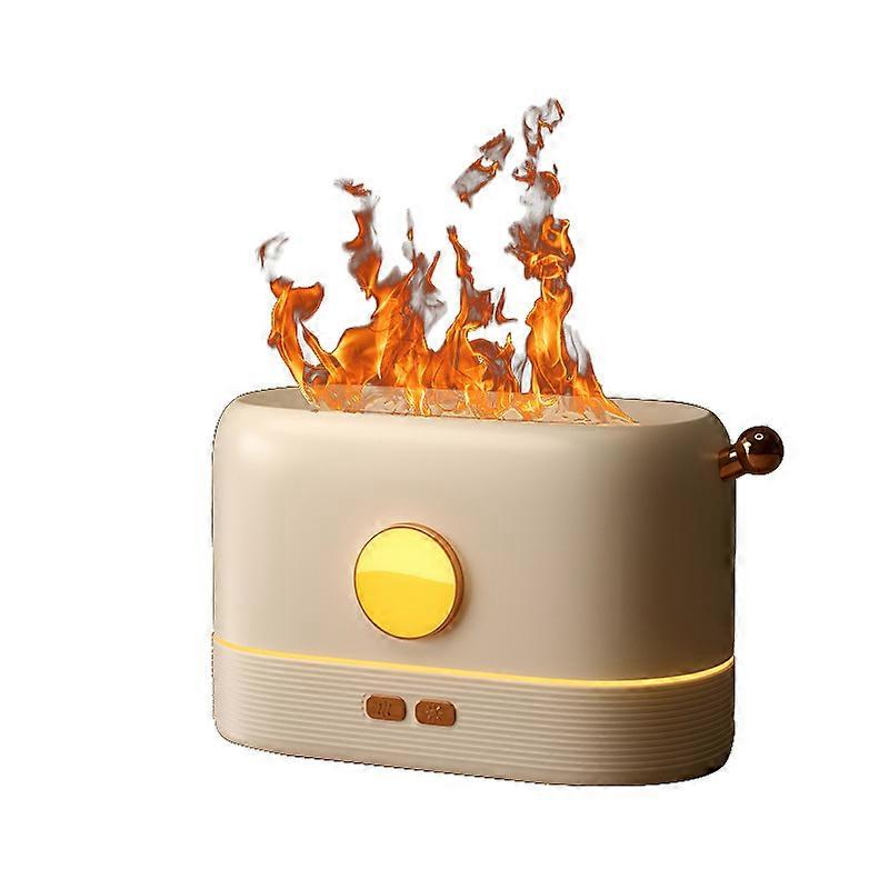 3D Simulation Flame Humidifier Home Desktop Automatic Spray Diffuser USB Moisturizing Humidifier Essential Oil Aroma Diffuser White