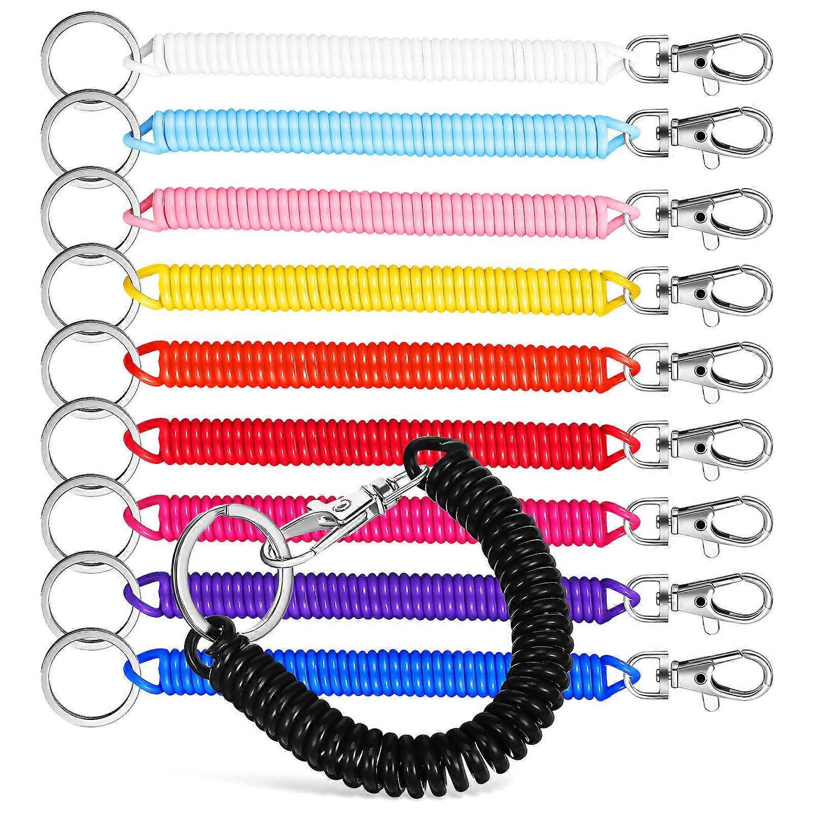 10 Pcs Spring Coil Keychain Safety Keyring Key Chain Cord Stretchy Keychain Wrist Coil Key Chain Retractable Keychain