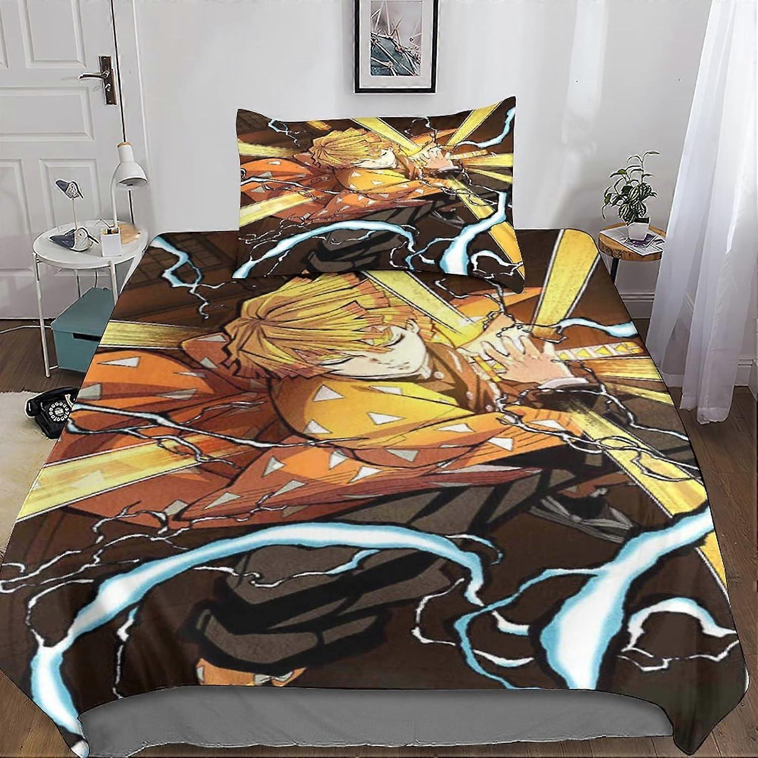 Demon Slayer D غطاء لحاف Demon Slayer طباعة مجموعة مفروشات ستوكات مع قطع إغلاق بسحاب للبالغين والأطفال الخطيئة 135 * 200 سم