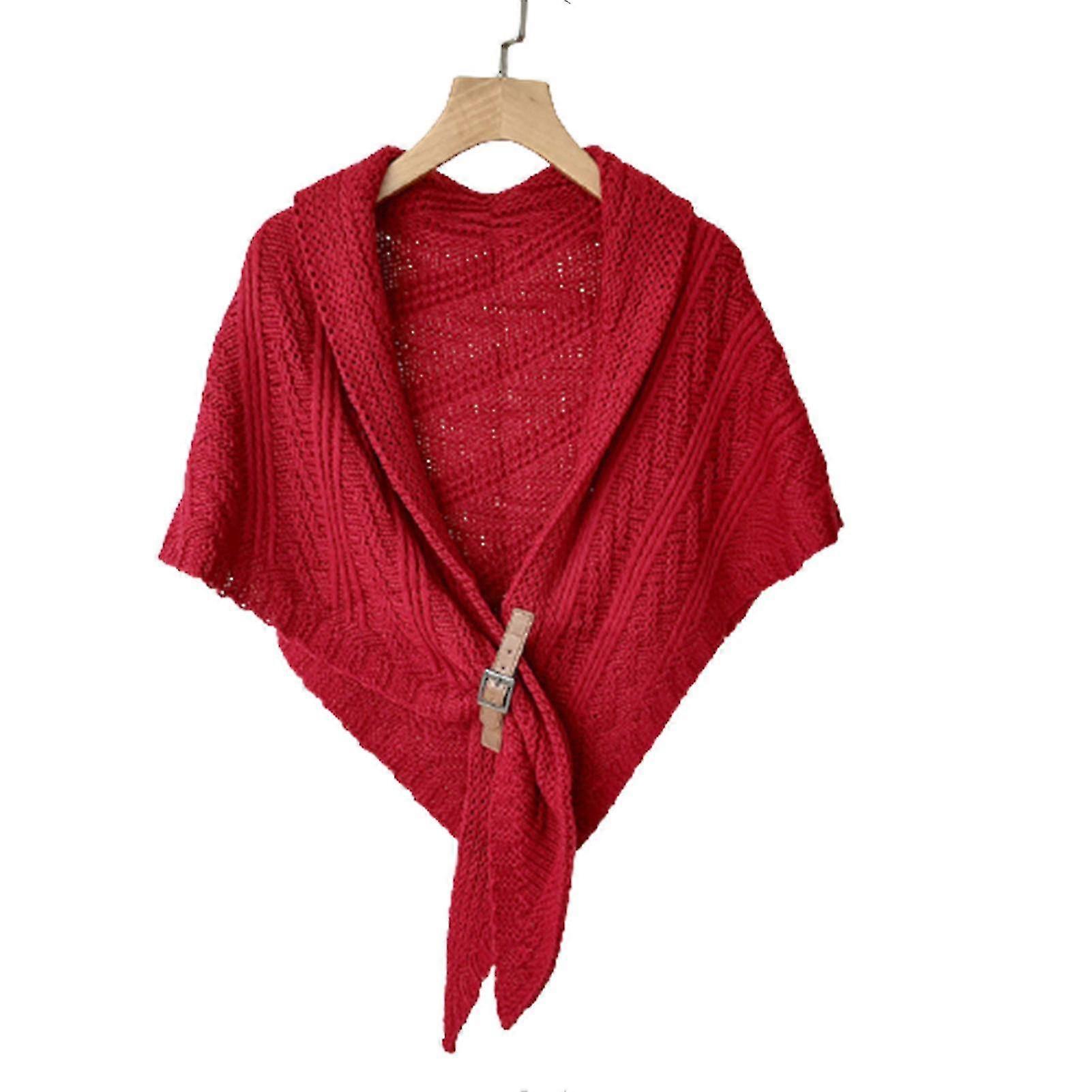 Multifunctional Triangle Shawl For Ladies Knitted Shoulder Wrap With Pu Strap Buckle