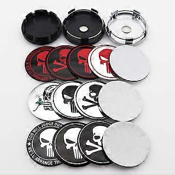 4-Pack 60mm Glossy Wheel Center Hub Caps With Punisher Skull Emblem – Unbranded, Easy Install