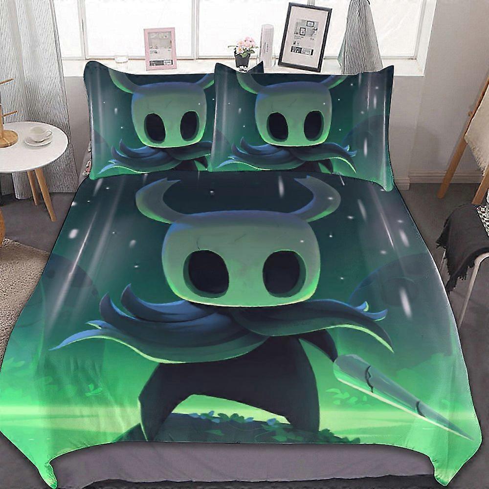 v122 Hollow Knight סט מצעים 3 חלקים סט כיסוי שמיכה רך חם ונוח סט מיטה רכה עם כיסוי שמיכה אחד ו-2 ציפיות לחדר שינה ol122