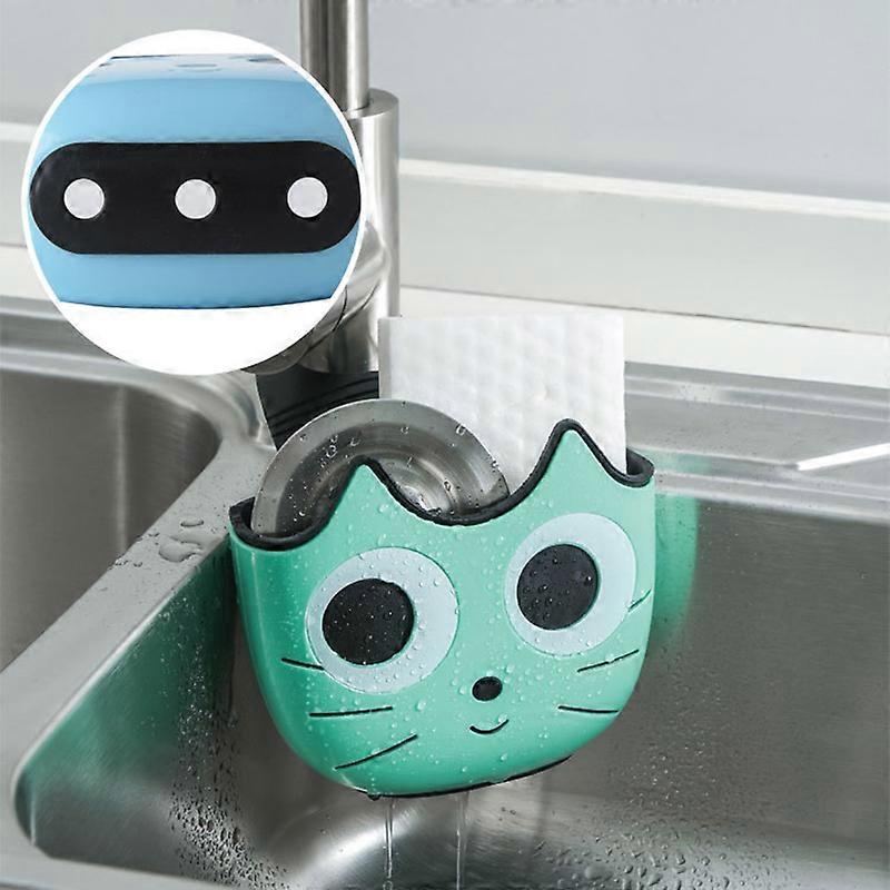 Faucet Storage Rack Sponge Holder Cartoon Cat Hanging Drainer Pouch Adjustable Organizer Kitchen &