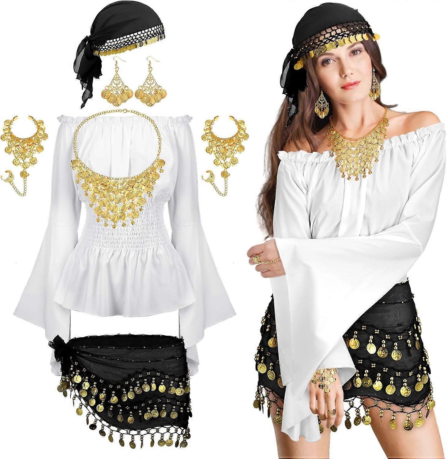 6 יחידות ליל כל הקדושים אביזרי תחפושות צועניות לנשים רקדנית בטן תחפושת פיראט רנסנס בד קוספליי מימי הביניים