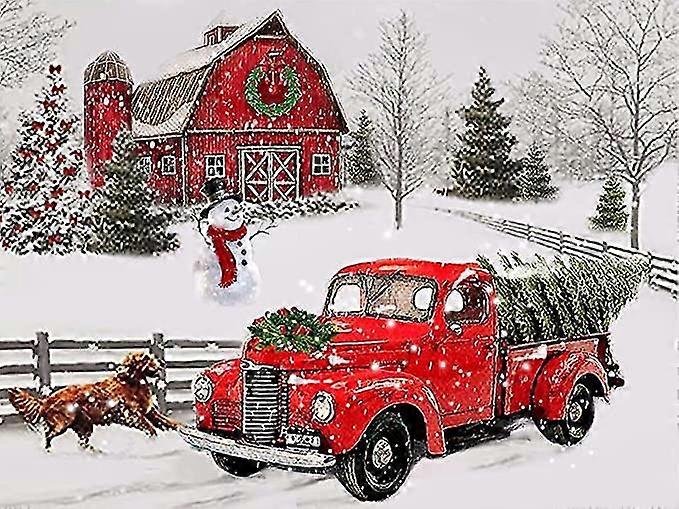 Christmas Diamond Painting Kits,winter Diamond Art Kit For Adults,red Truck 14d Paint With Diamond Full Drill For Parents-children Interrction,wall De