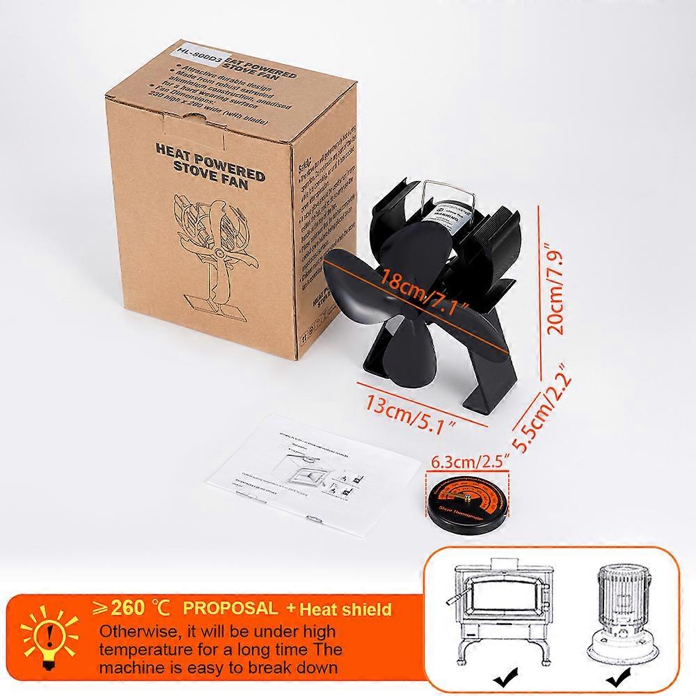 Redkid 4 Blade Heat Powered Stove Fan Log Wood Burner Fireplace Fan Eco-friendly Quiet Winter Home H