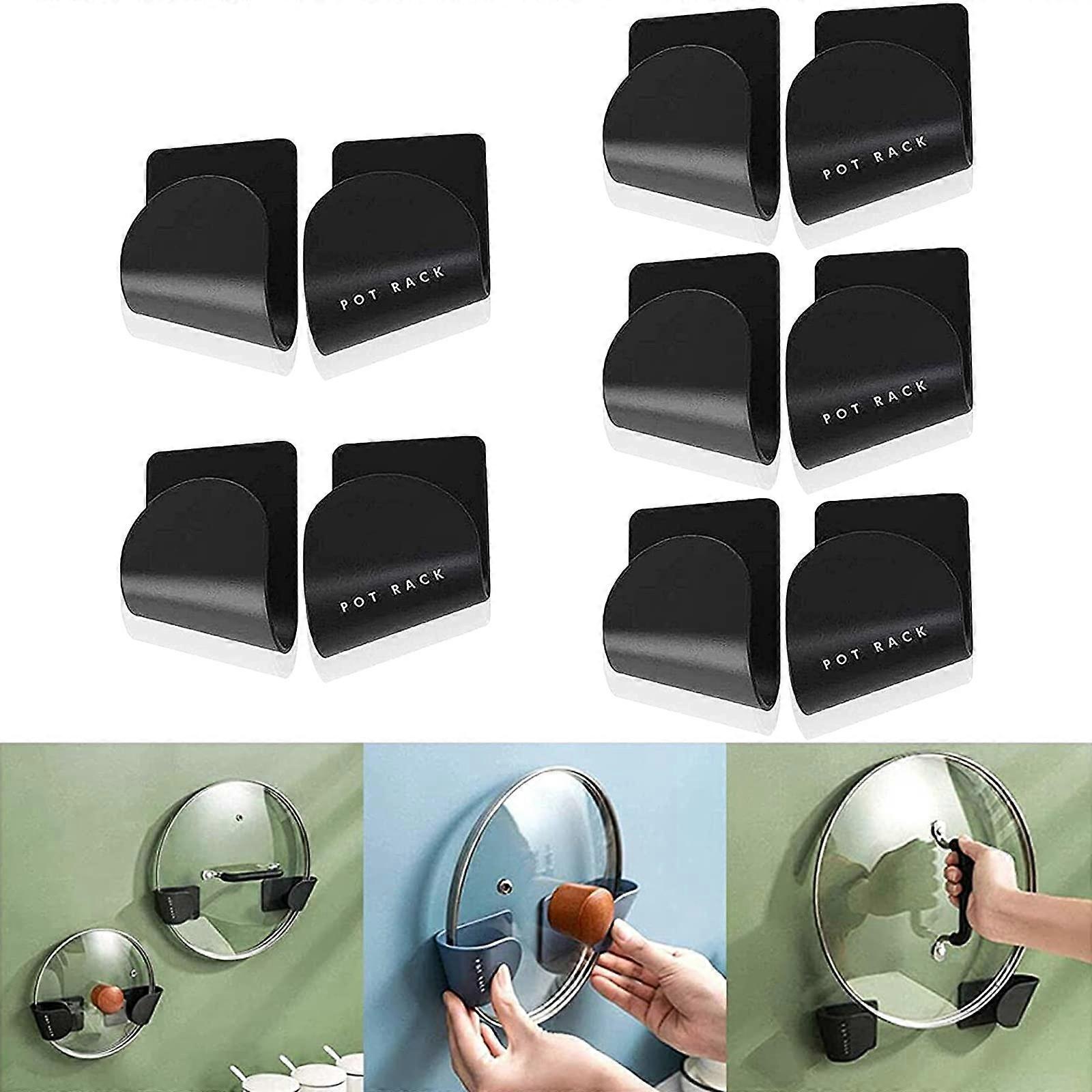 Wall Mount Pot Lid Stand Holder Rack 5 Pairs Plastic Pot Lid Holder Self-Adhesive Pot Lid Storage Organizer