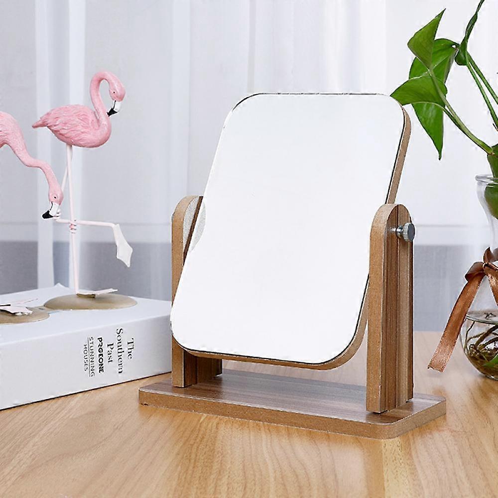 360 degree rotating table makeup mirror with bracket, transparent wooden table mirror, large rectangular self-supporting mirror