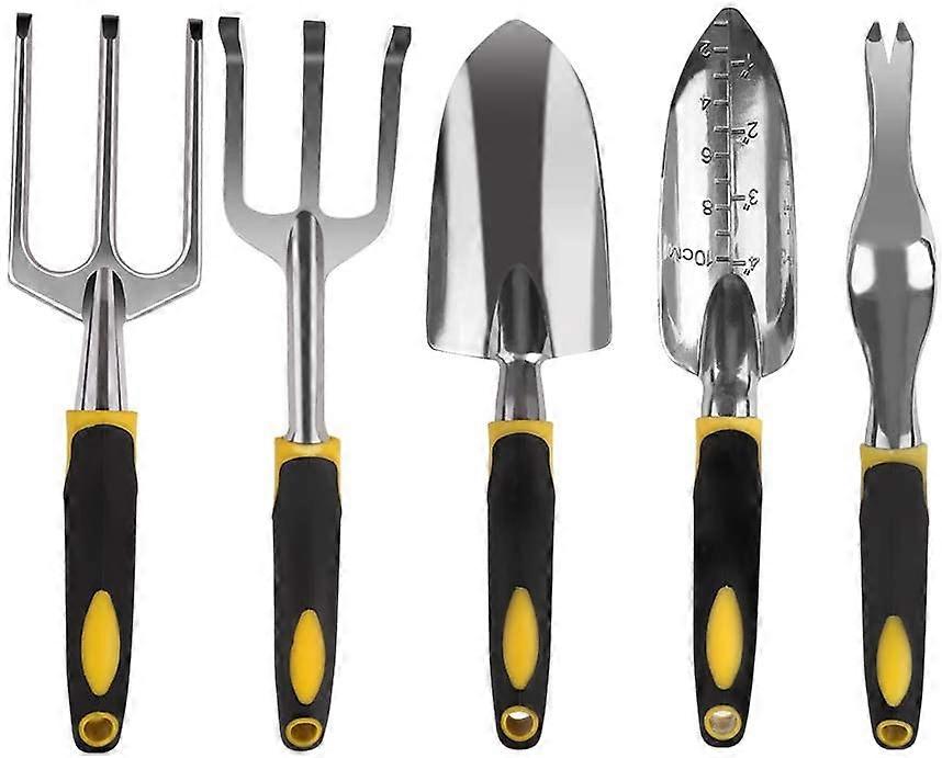 5 Pieces Gardening Tools Kit Aluminum Garden Tools Set with Fork, Weeder, Claw, Transplanter