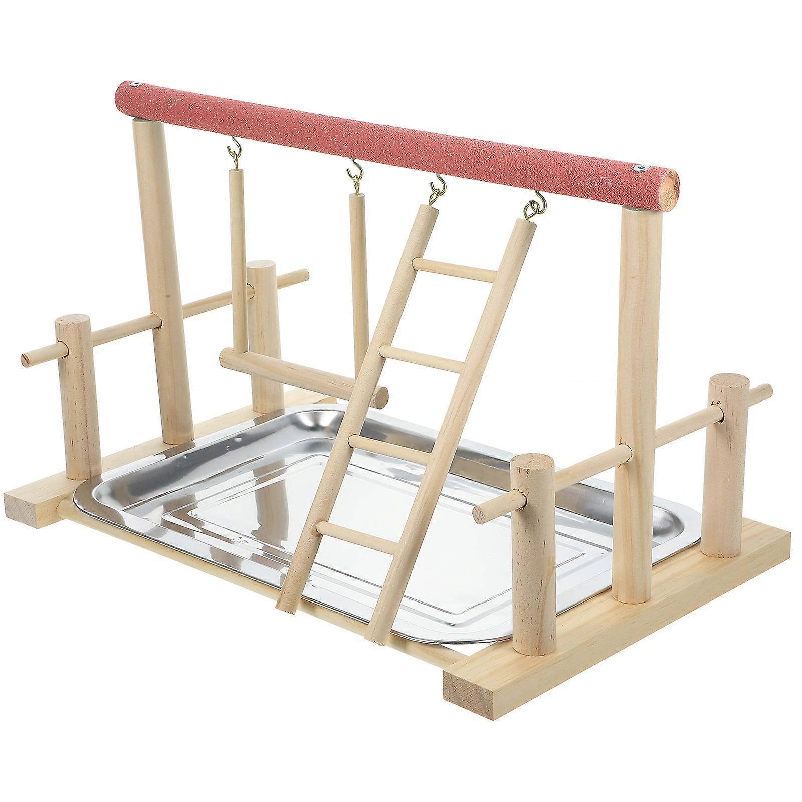 Solid Wood Parrot Playground Stand Pet Bird Stand Bird Roosting Frame Grind Arenaceous Stick Size M