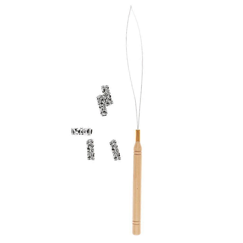 5Pcsヘアブレードビーズヘアエクステンションデコレーション+ワイヤー引っ張りフックツール01