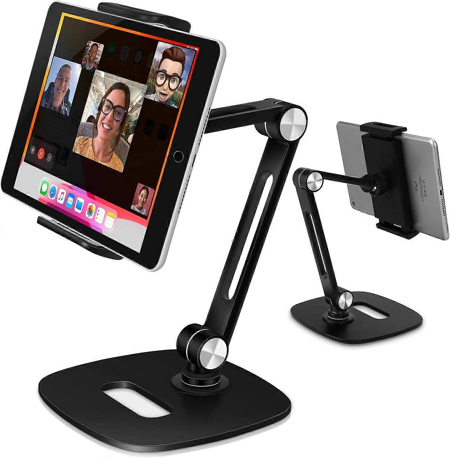 Adjustable Tablet Stand, Desktop Tablet Holder Mount Foldable Phone Stand with 360 Swivel Phone Clamp Mount Holder, Compatible with 4-12.9" Tablets/Ph