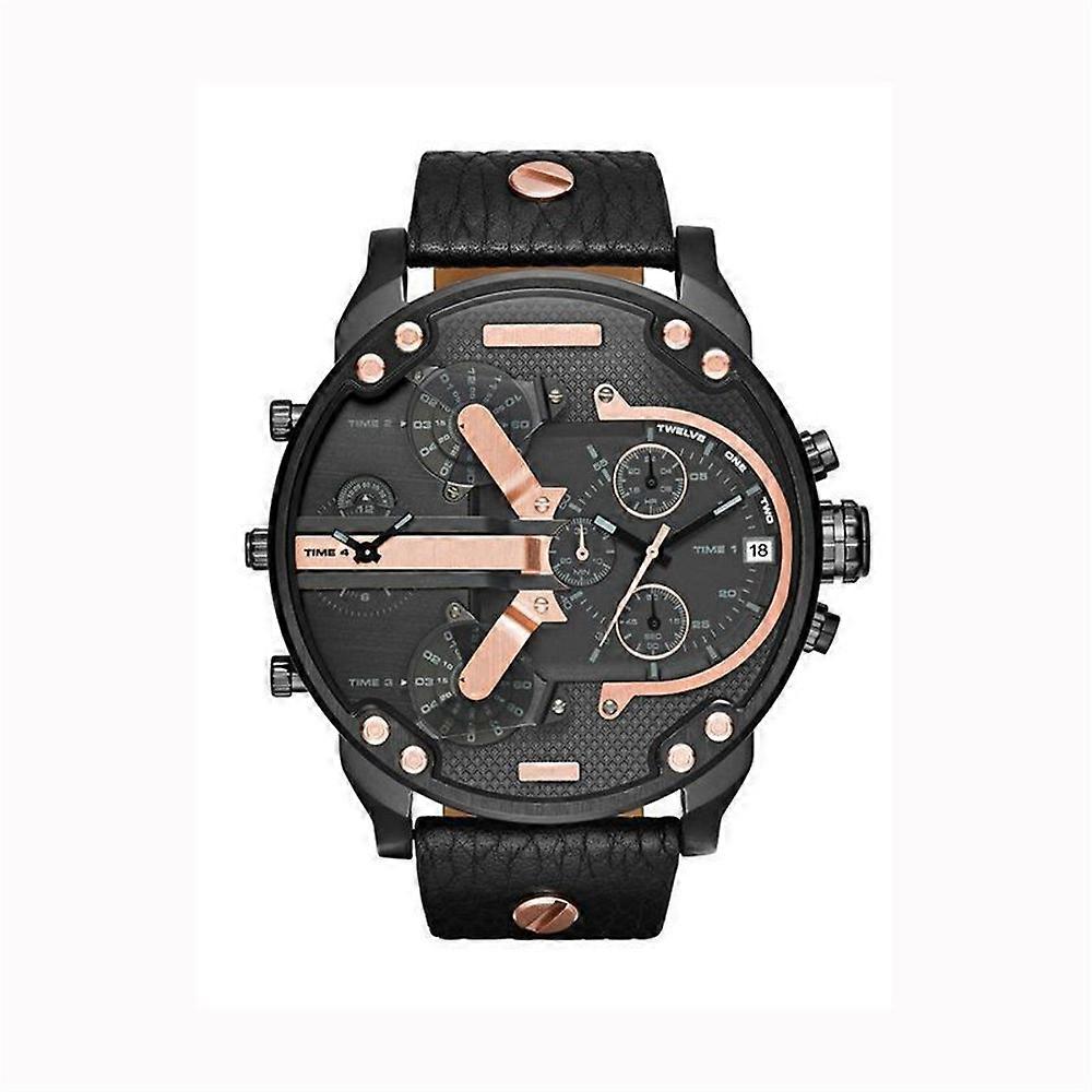 Men Watch Large Dial Double Movement cauciuc acoperit cu curea de oțel cuarț ceas