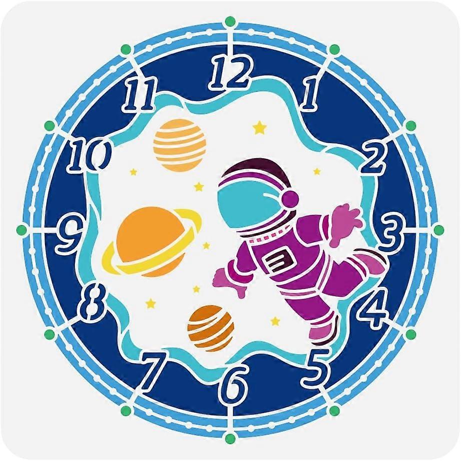 Astronaut Painting Stencil 11.8x11.8inch Reusable Space Planet Pattern Drawing Template Space Window Alarm Clock Decoration Stencil for Painting on Wo
