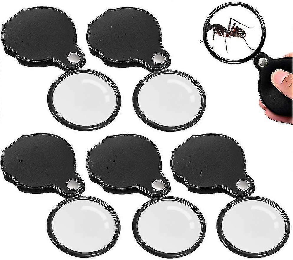 5 Pack Folding Pocket Magnifying Glass Mini Pocket Magnifier 10x Folding Pocket Magnifier With Cortical Protective Cover For Reading, Crafts, Science