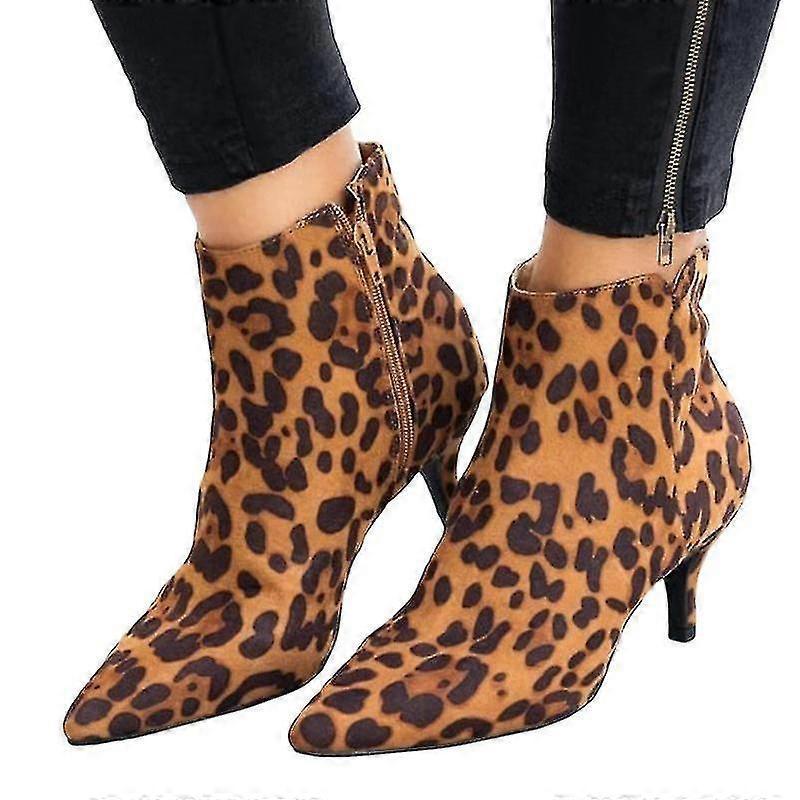 Femmes Zip Ankle Booties Low Kitten Heel Pointed Toe Chaussures