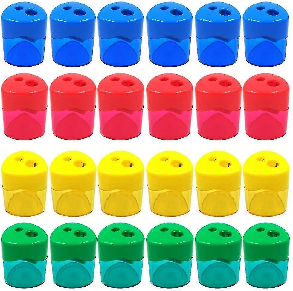 24pcs Pencil Sharpener Manual - Assorted Color Small Dual Hole Sharpeners