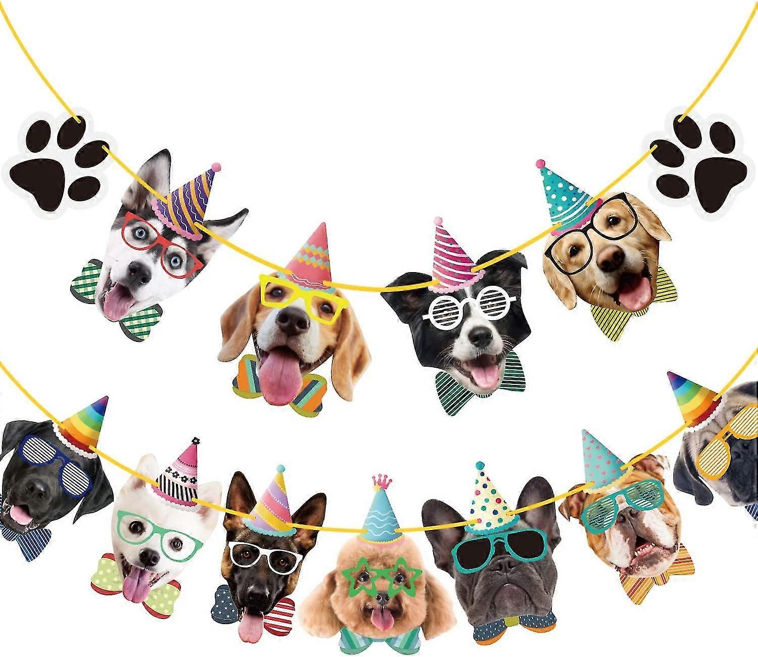15 Pieces Dog Faces Claws Party Banner Set Dogs Birthday Party Supplies Dog Portrait Banner Dog Theme Party Bunting Decoration