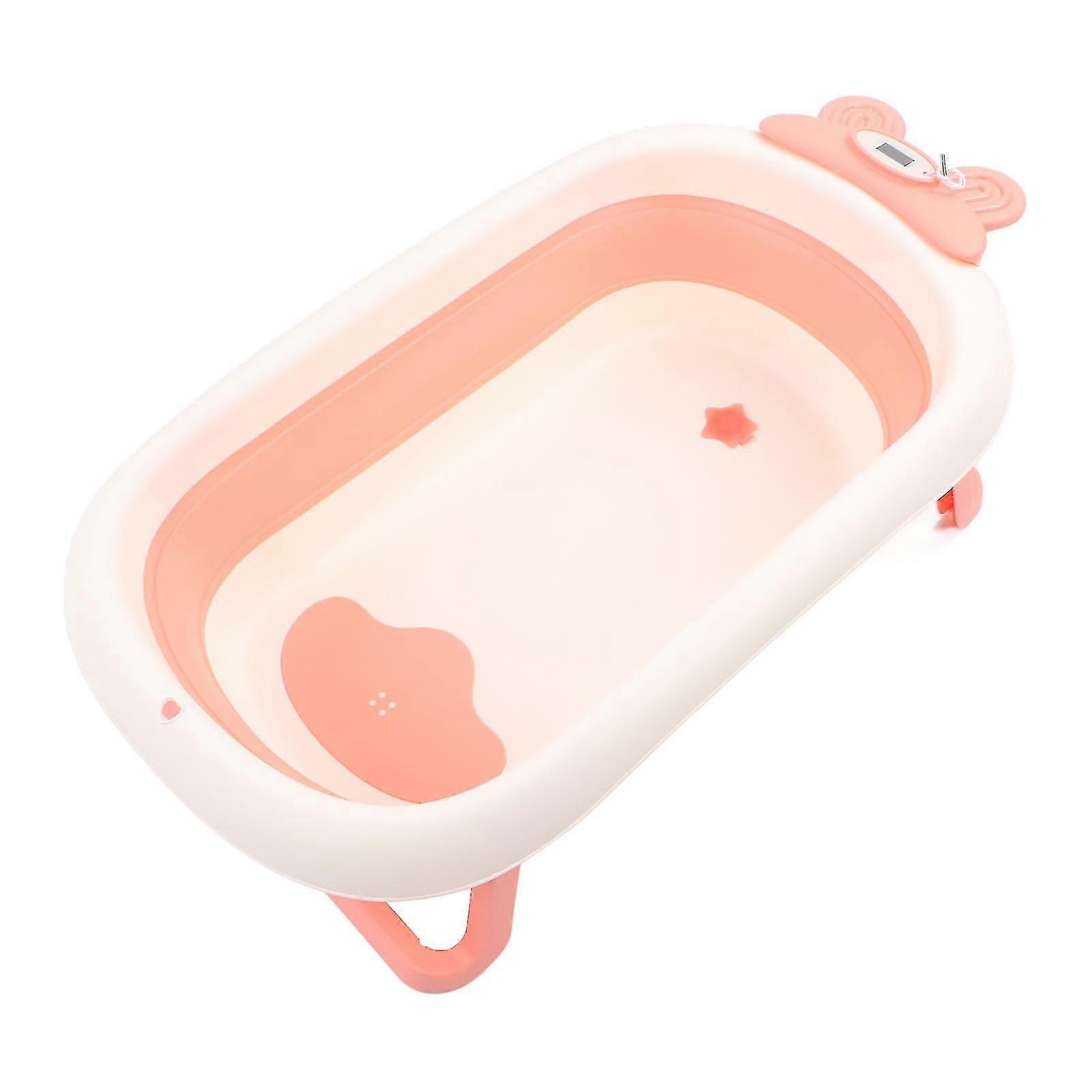 Collapsible Baby Bathtub Large Pink with Bunny Shape and Drain Hole