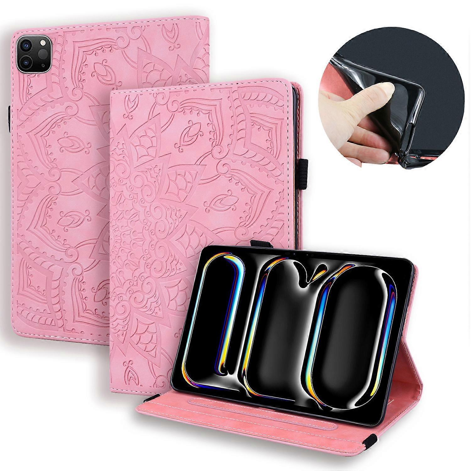 For iPad Pro 11 (2024) Case Flower Pattern Leather Tablet Cover Auto Wake/ Sleep