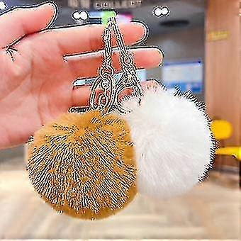 1 Ball Key Chain Bag Plush Car Key Ring Automobile Metal Key Pendant -Grey
