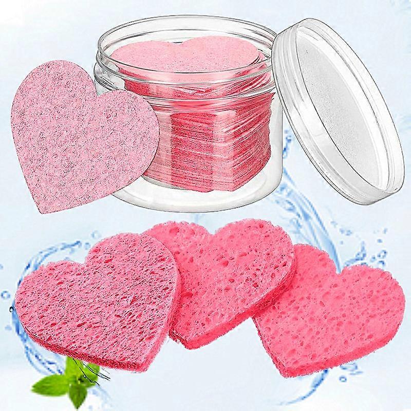 50pcs Facial Sponges Compressed Natural Cellulose Sponge Heart Shape Face Sponge for Face Cleansing Exfoliating Makeup Removal