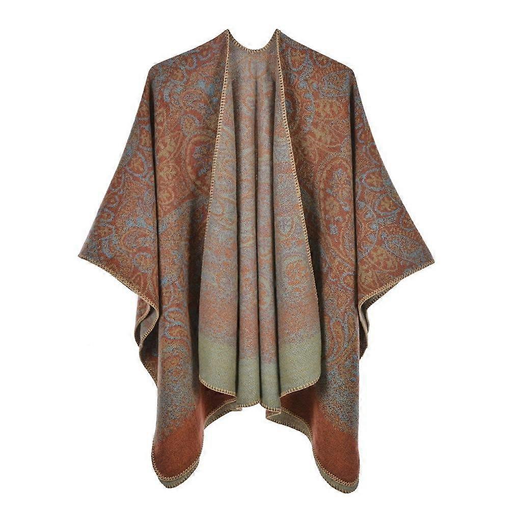 Thicken Pashmina Shawl Wrap Ethnic Style Poncho Open Front Cape for Lady