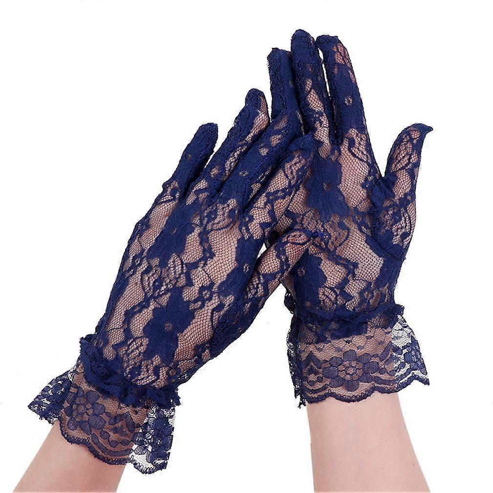 Women's Short Gloves for Party Wedding Elastic Lace Fringe Gloves Purple