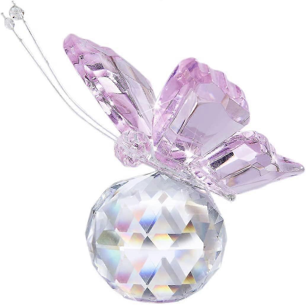 Crystal Flying Butterfly With Glass Ball Base Figurine Collection Ornament Statue Anima