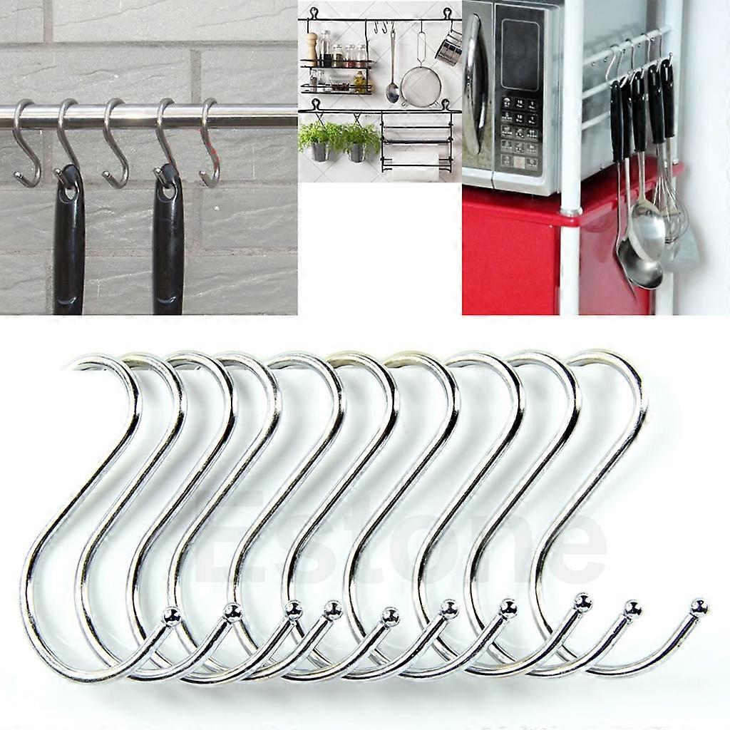 Powerful Silver S Shape 10pcs Stainless Steel Kitchen Hanger Hooks Clasp Holder