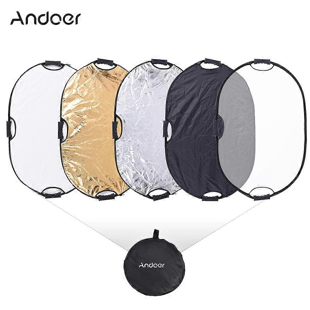 Andoer 90*60cm Handheld  Collapsible 5in1 Multi Reflector Gold/Sliver/White/Black/Translucent Studio Photography Reflector