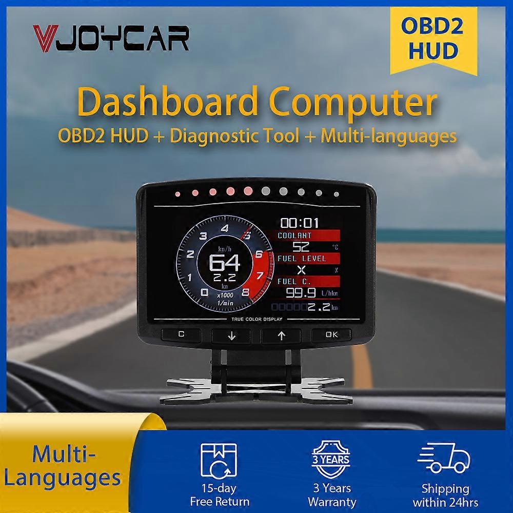 Vjoycar Newest Car HUD Smart Odometer Digital Temperature Meter OBD2 Gauge RU ES FR DE SA EN Multi-Languages Clear Error Code