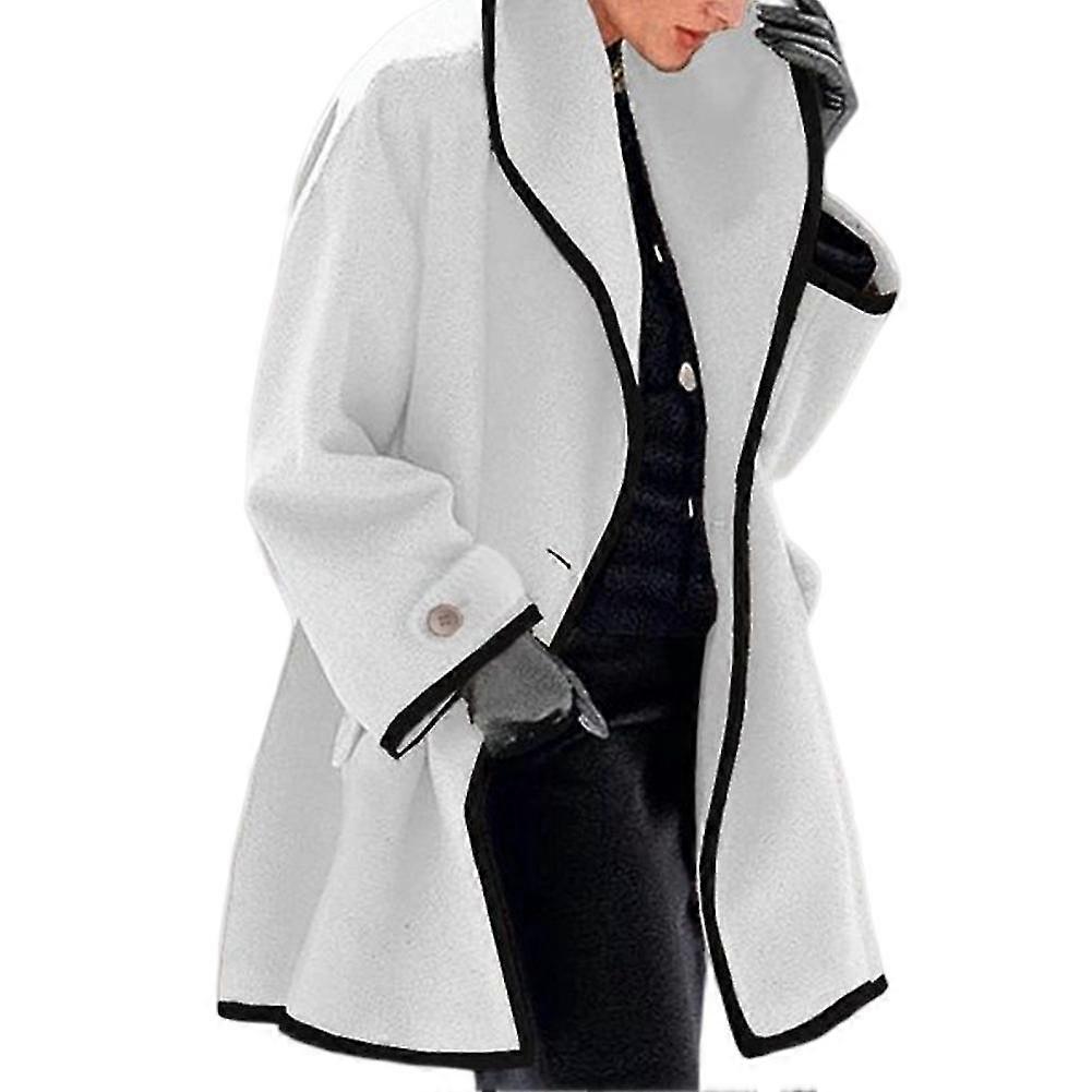 Damen Herbst Winter Wollmantel Kapuze Color Block Wollmantel Langarm Cardigan Trenchcoat Tw