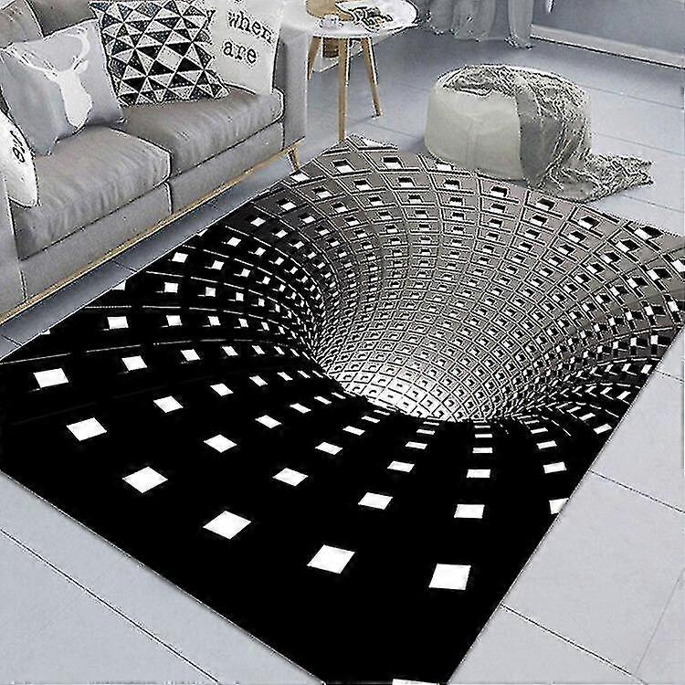 Tflycq 3d Carpet Clown Trap Effect Bottomless Hole Carpet Round Black White Mesh Gridroom Bedroom Non-Slip Floor Mat Fashionable Carpet