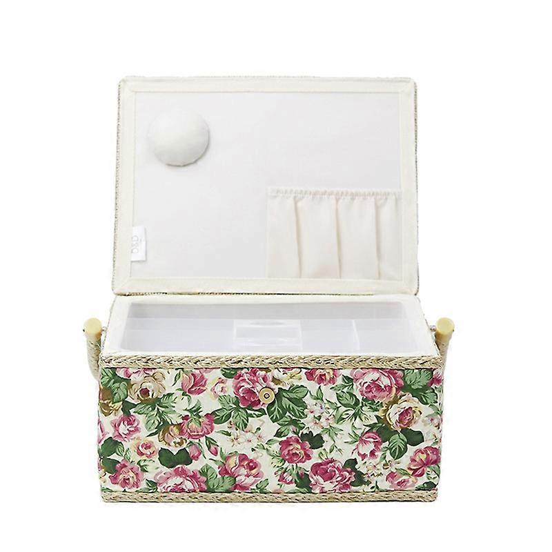 Large Rose Needles Scissor Thread Wooden Frame Home Sewing Box Storage Container JIKAIX